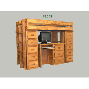 Twin Study Loft Bed Computer Desk And Ten Drawers 3097(PC)