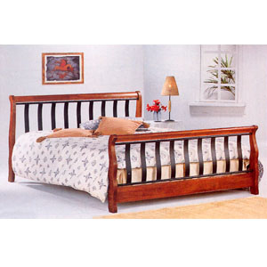 Dark Oak Finish Queen Bed With Black Metal Bars 4679 (CO)