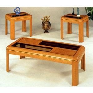 3-Pc Oak Veneer Parquet Coffee And End Table Set 5171 (CO)