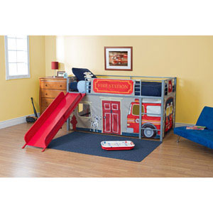 Fire Department Twin Loft Bed with Slide 5513298(WFS)