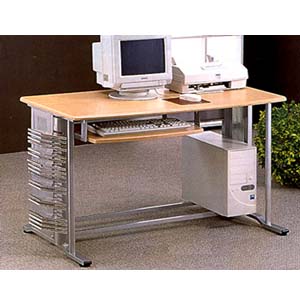 Brushed Aluminum Finish Computer Desk W/ Wood Top 7009 (CO)