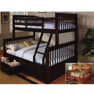 Wooden Bunk Beds: Solid Wood Twin Full Bunk Bed 7438 ABC @ NationalFurnishing.com