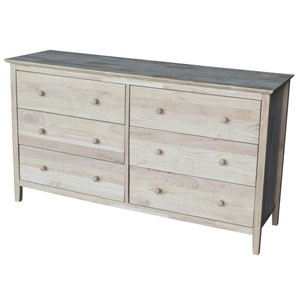 Unfinished Furniture Solid Wood Shaker Style 6 Drawer Dresser