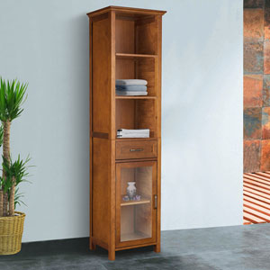 Oak-Finish Linen Tower Storage Cabinet OSO-445(OFS)