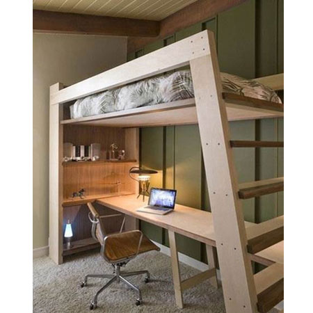 Solid wood loft shop bed with desk
